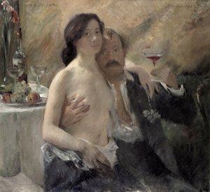 Karısı ve sekt bardağı ile otoportre, 1902